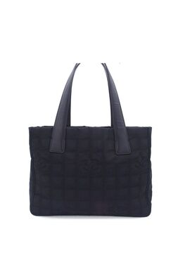 Chanel New Travel Line Tote Bag PM Black Gold Nylon Leather